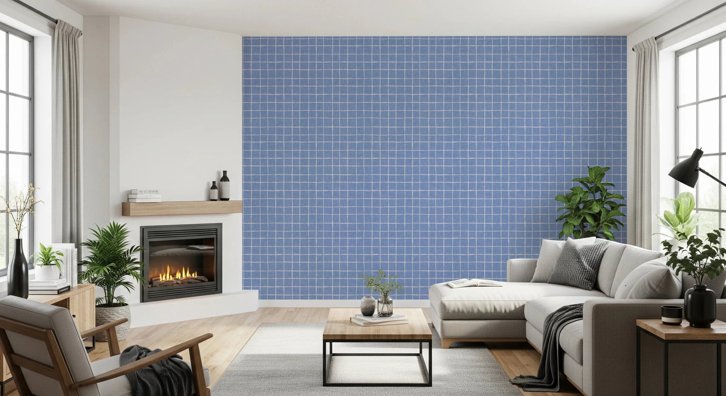 Blue Linen Check Wallpaper⁠