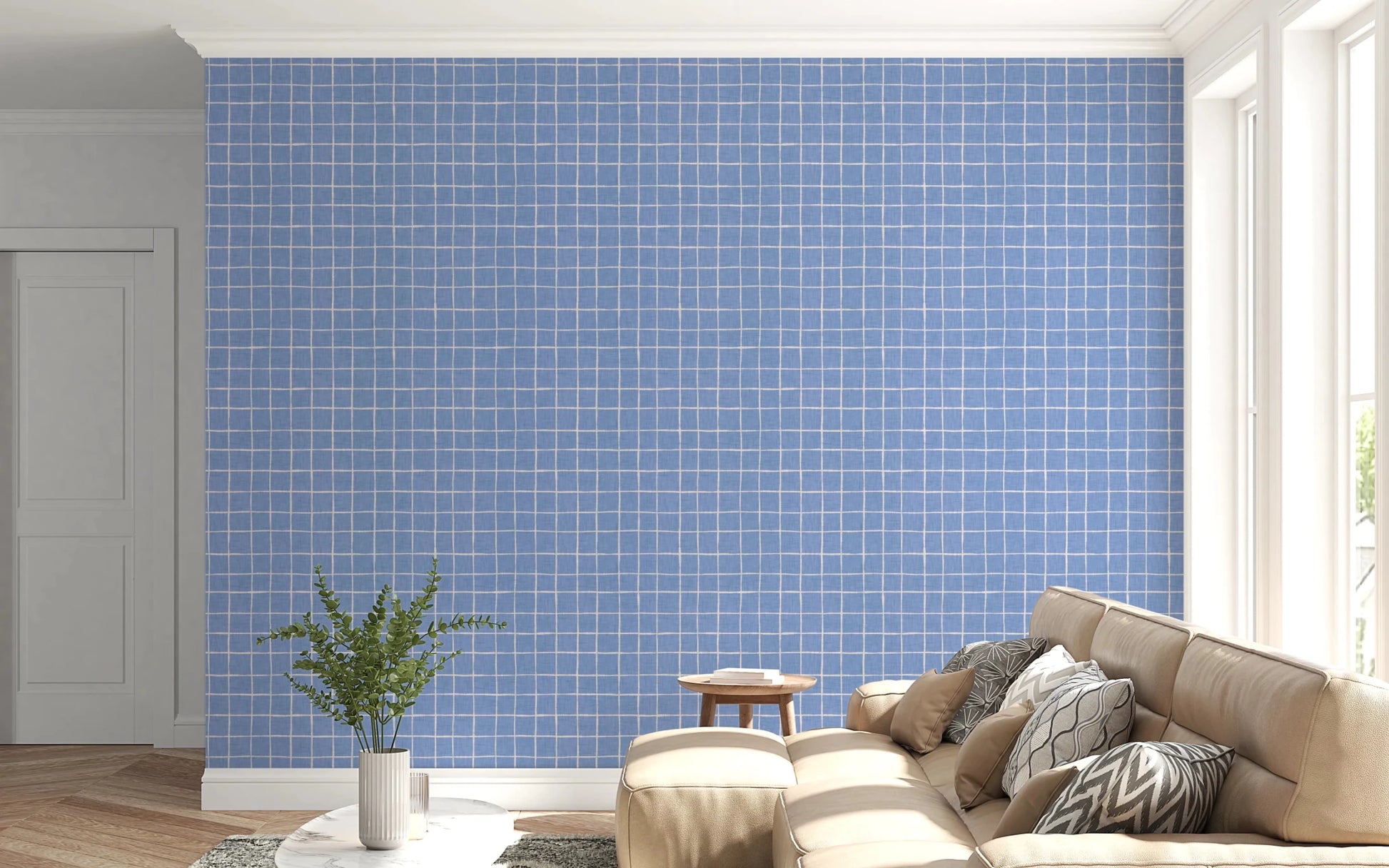Blue Linen Check Wallpaper⁠