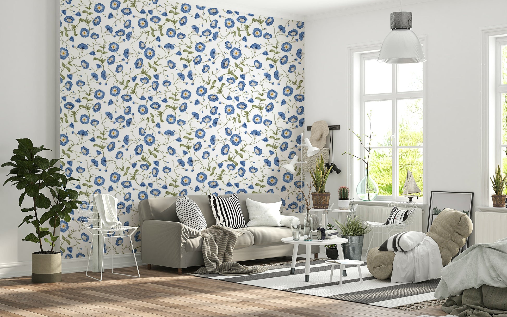 Nature inspired Morning Glory wallpaper mural showcasing delicate trumpet flowers