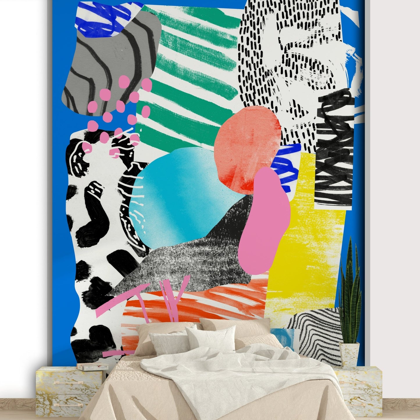 Soothing blue mural design creating a peaceful, tranquil atmosphere

