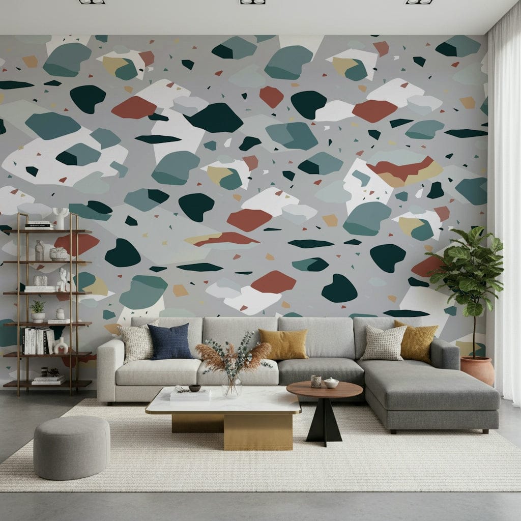 An artistic soft focus mural on minimalist wallpaper.