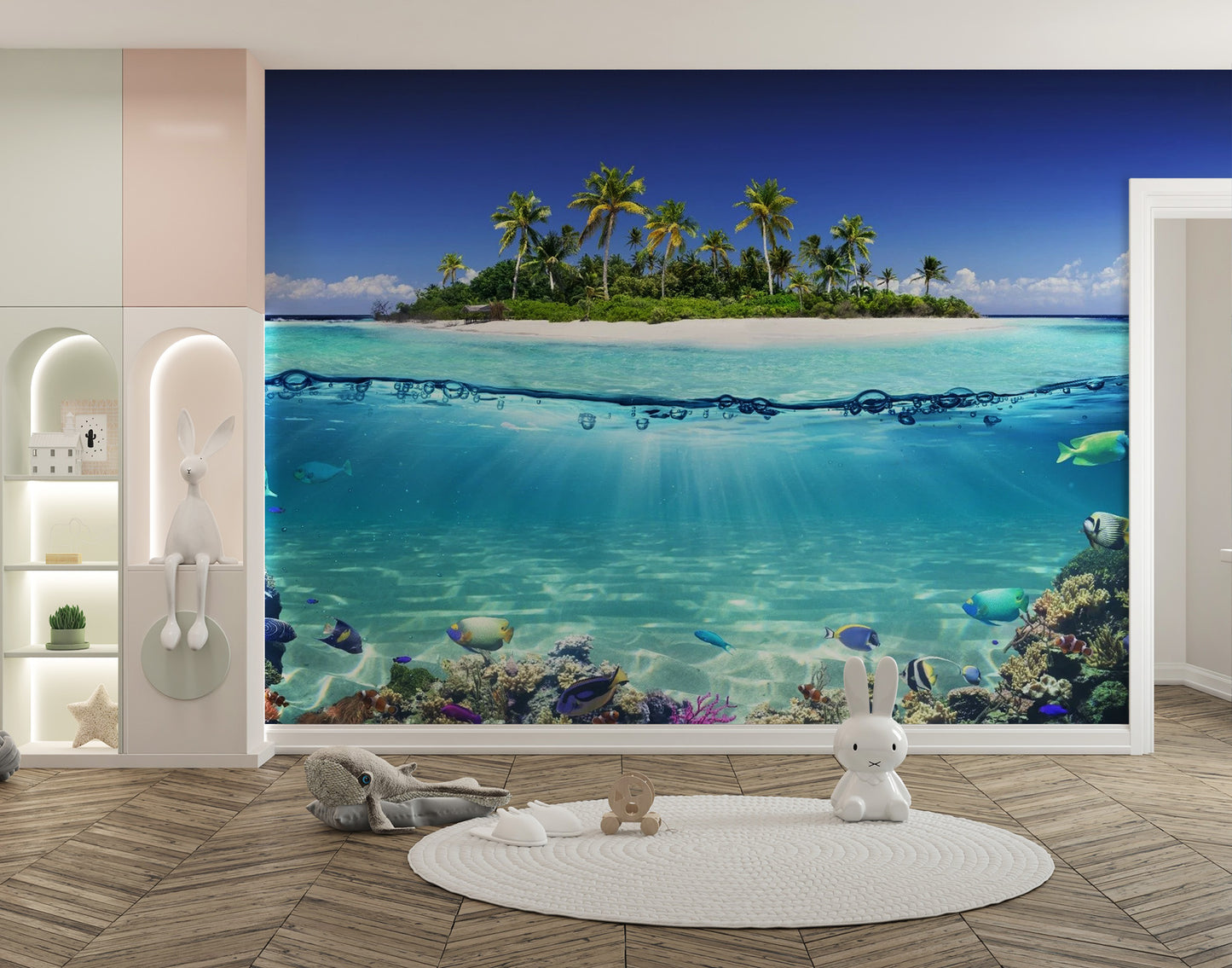 Blue Ocean Island Beach Wallpaper Mural - Giffywalls