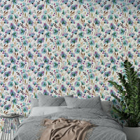 Bold poppy artwork wallpaper in purple and blue


