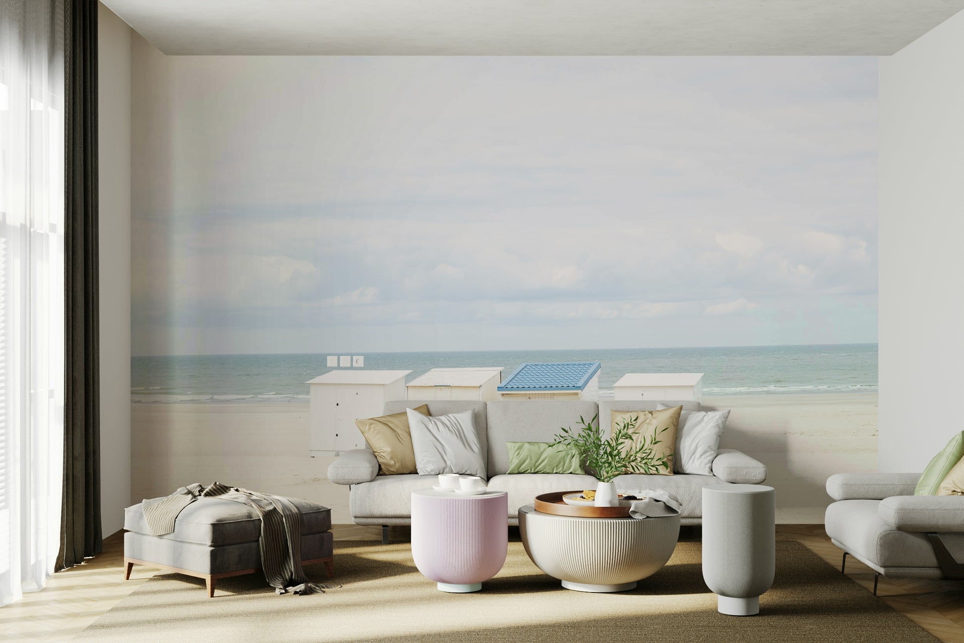 Village-inspired wallpaper with blue rooftops

