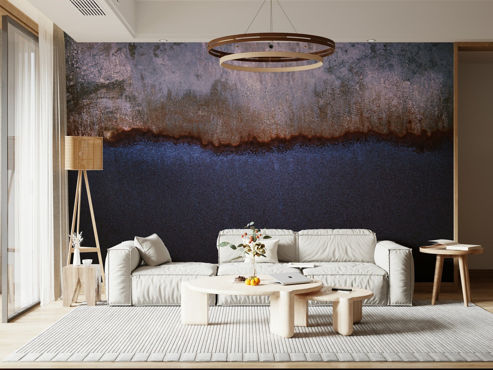 Nature-inspired mural capturing rusted and oxidized effects in horizon tones