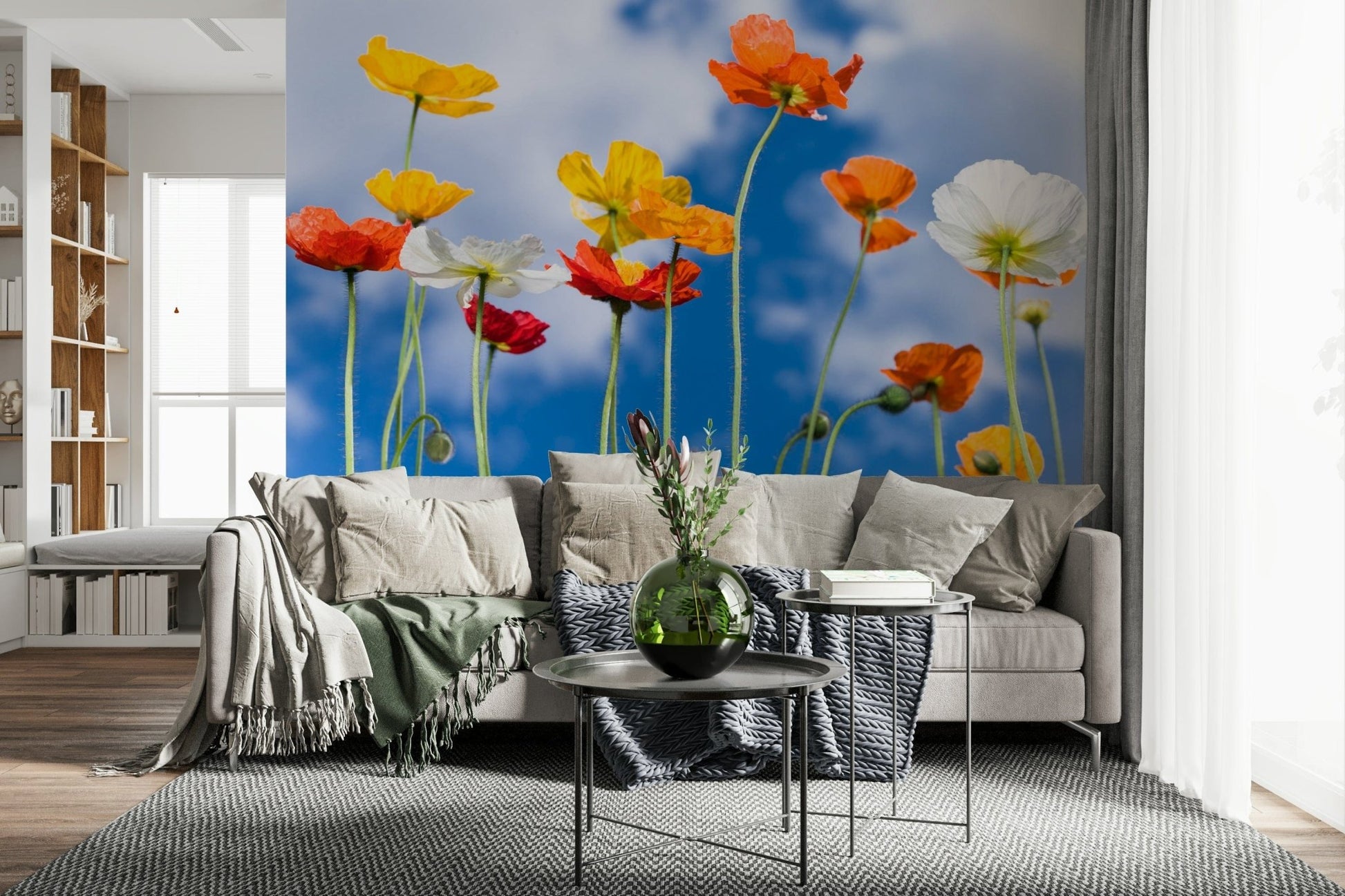 Sky background wall mural with blooming flowers