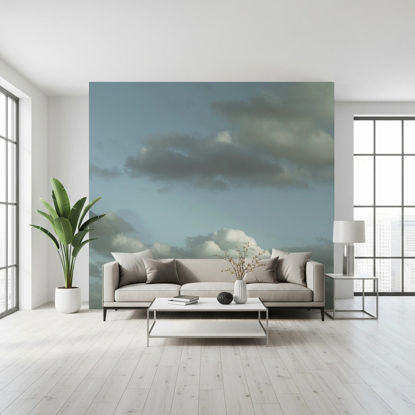 Blue Sky Wall Mural applied to a spacious office wallpaper.