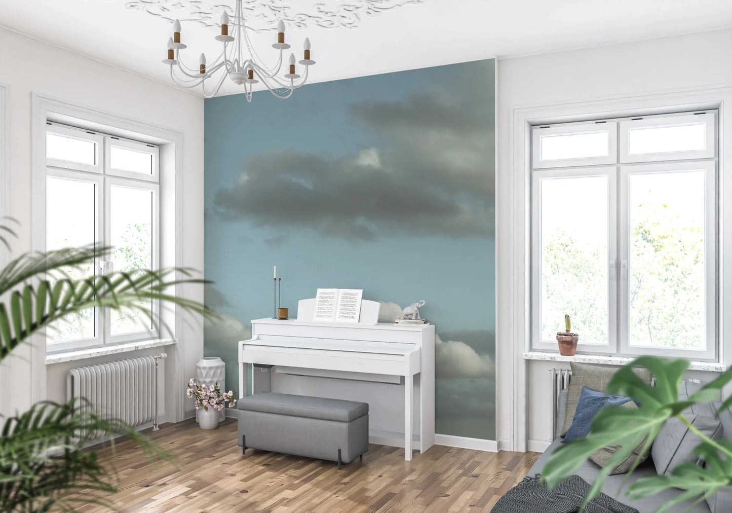 Realistic sky cloud motif for a scenic wall mural.