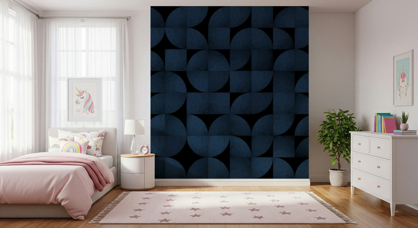 Textured Blue Stone Wall Mural – Subtle layers of blue stone creating depth and character in a retro-inspired design.