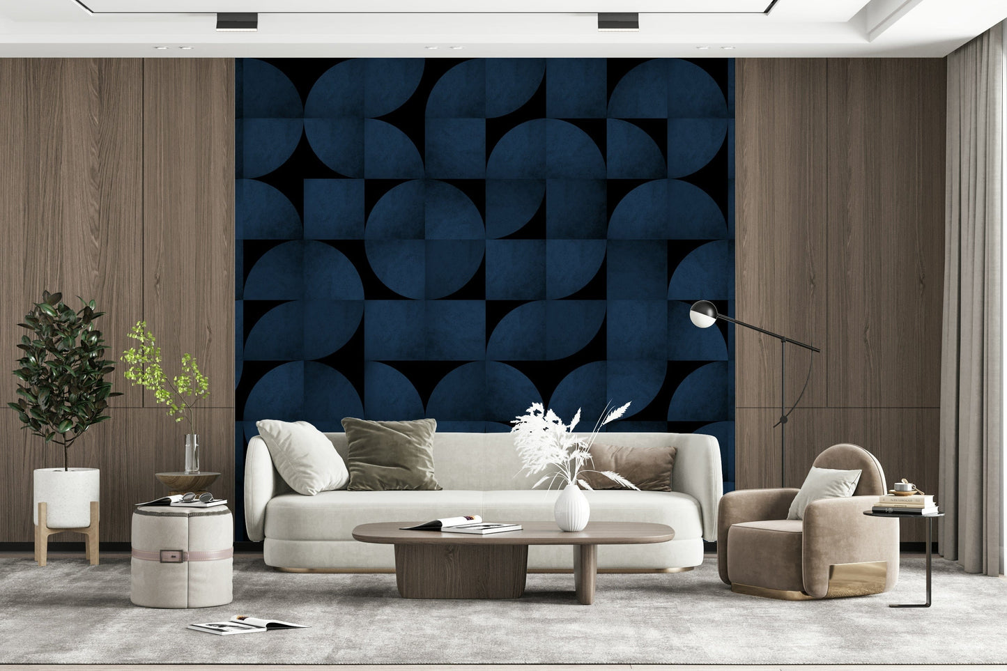 Modern Blue Stone Wallpaper Mural – Sophisticated mural blending natural stone textures with mid-century modern aesthetics.