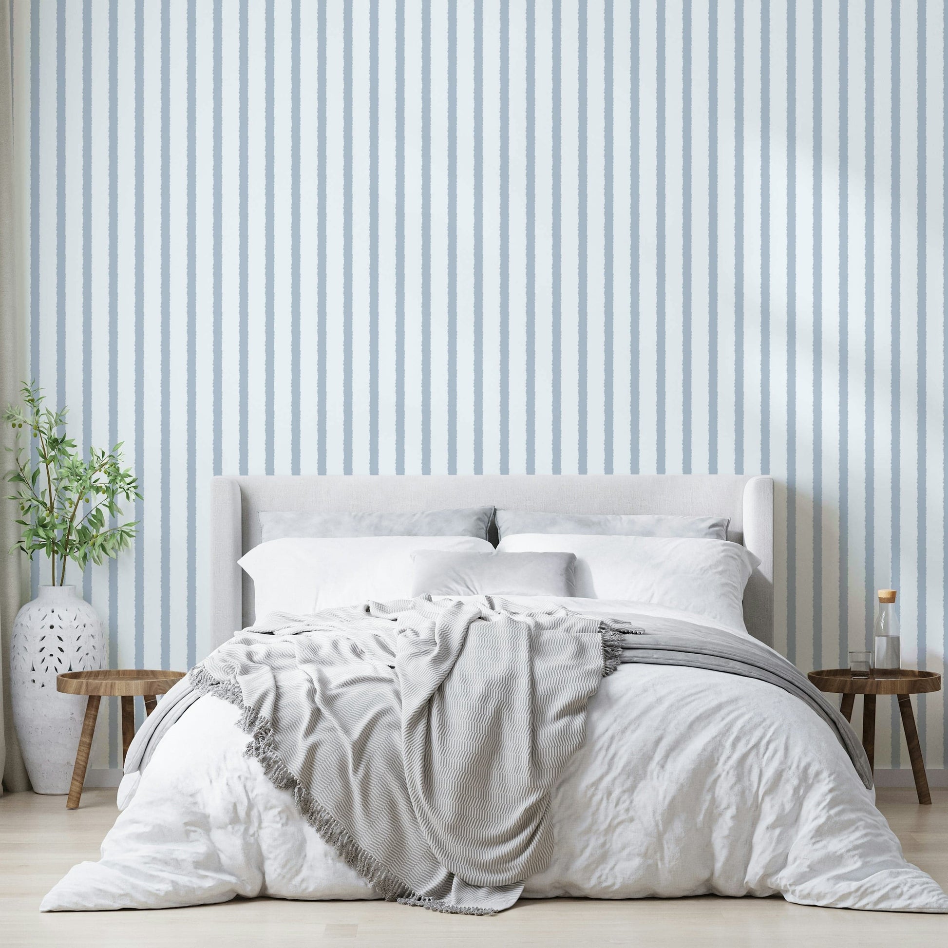 A contemplative striped design wallpaper mural for a feature wall.


