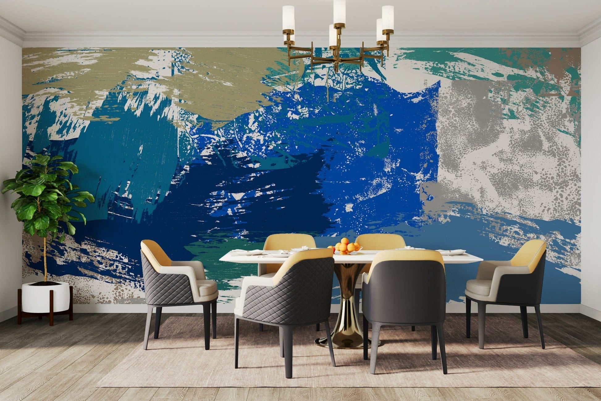 A graceful subtle pattern wall mural in cool, natural tones.

