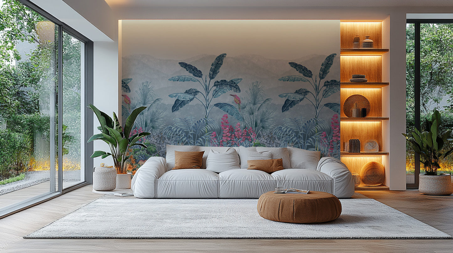 Banana leaf and flower wallpaper mural

