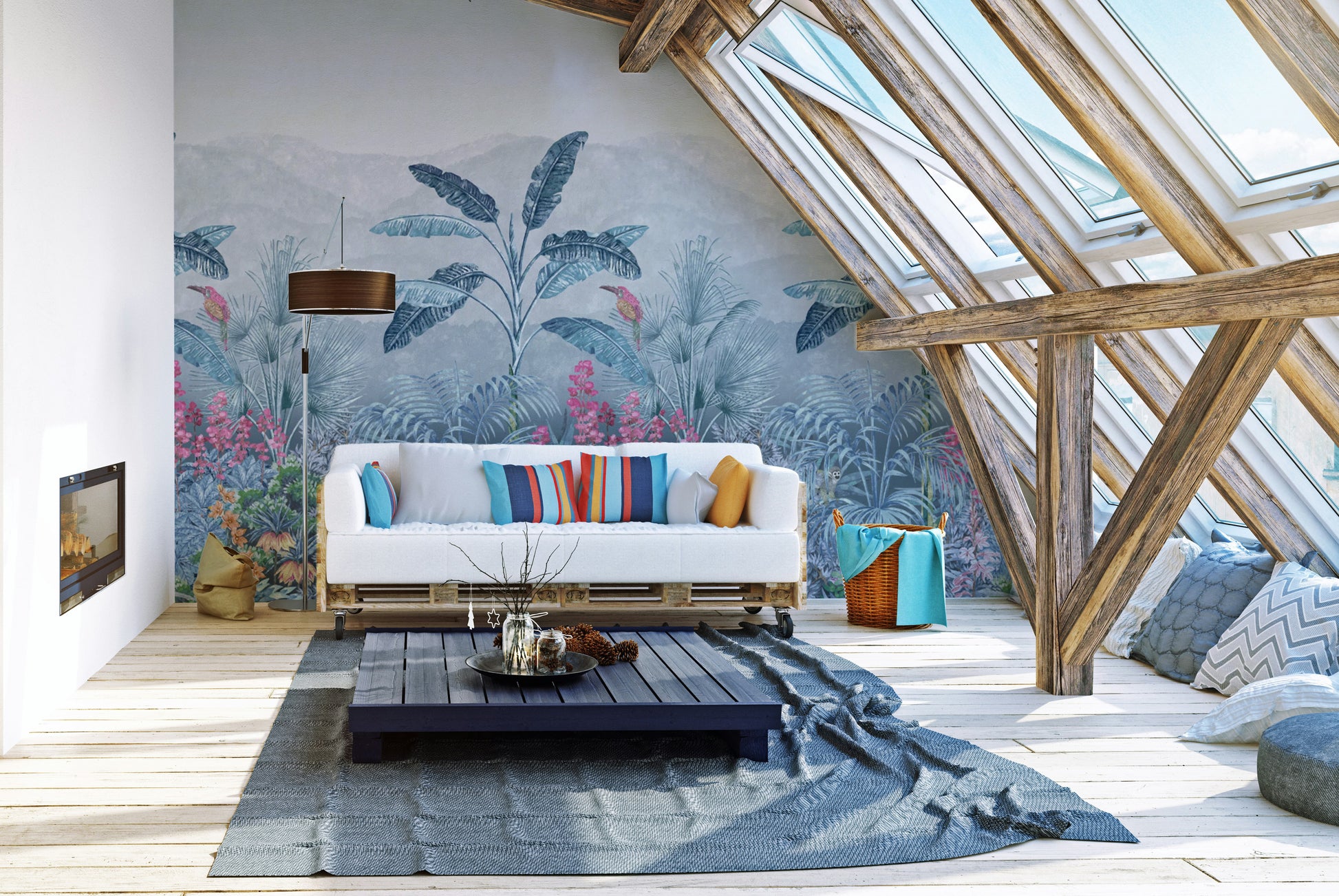 Exotic botanical wallpaper with birds
