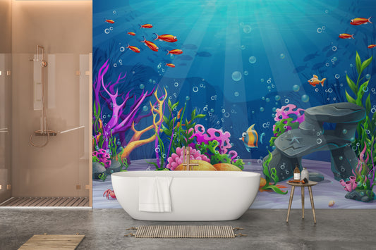 Tropical reef mural with colorful sea plants
