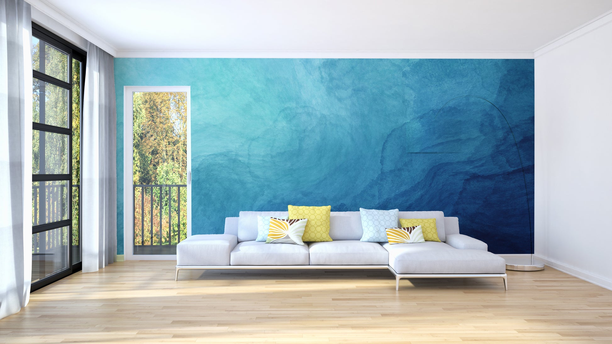 Living Room Vibes with Ocean Explosion Wallpaper