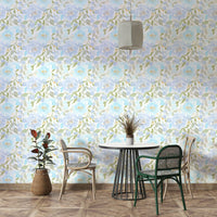 A graceful subtle blossom wall mural in cool, natural tones.

