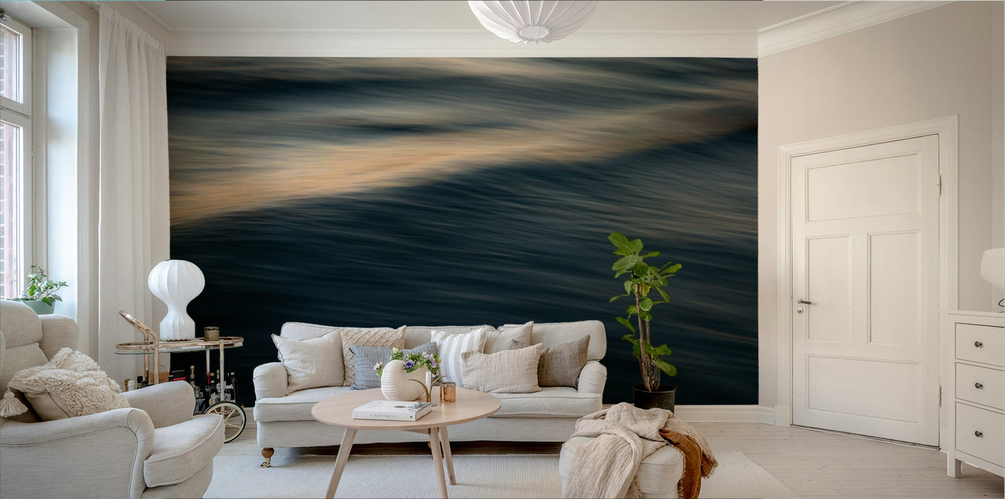 A beautiful abstract ocean wall mural for a living room.

