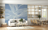 Textured wall mural Blue Weave ethereal white brushstrokes on periwinkle