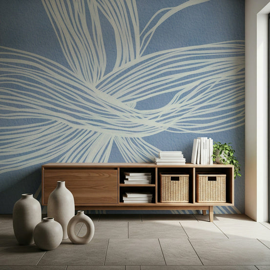 Bedroom wallpaper Blue Weave tranquil powder blue modern flowing movement