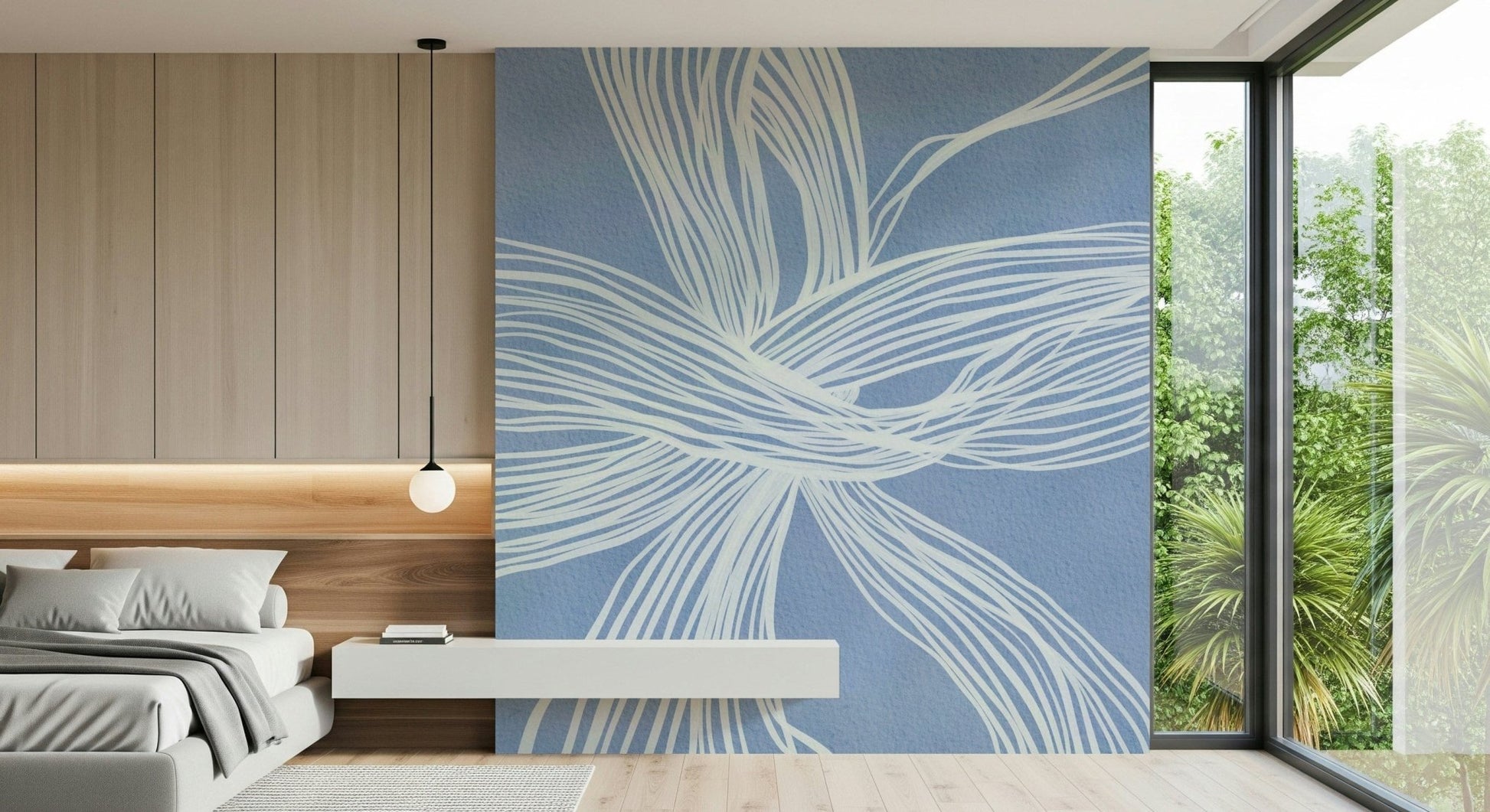 Minimalist Blue Weave wallpaper soothing pale blue sophisticated linear artwork