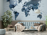 Navy and teal world map wall mural

