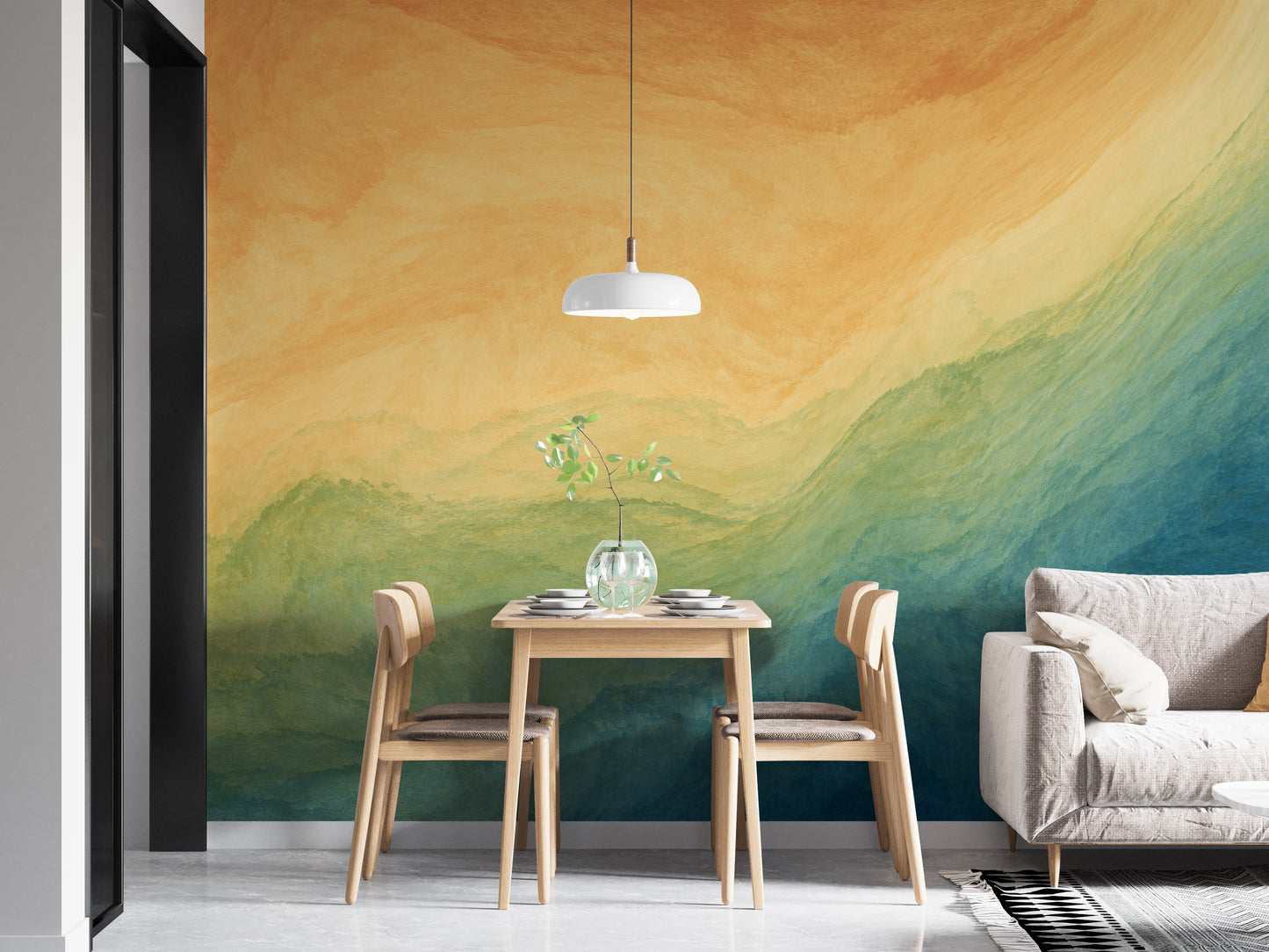 Vibrant yellow and blue wall mural elegance
