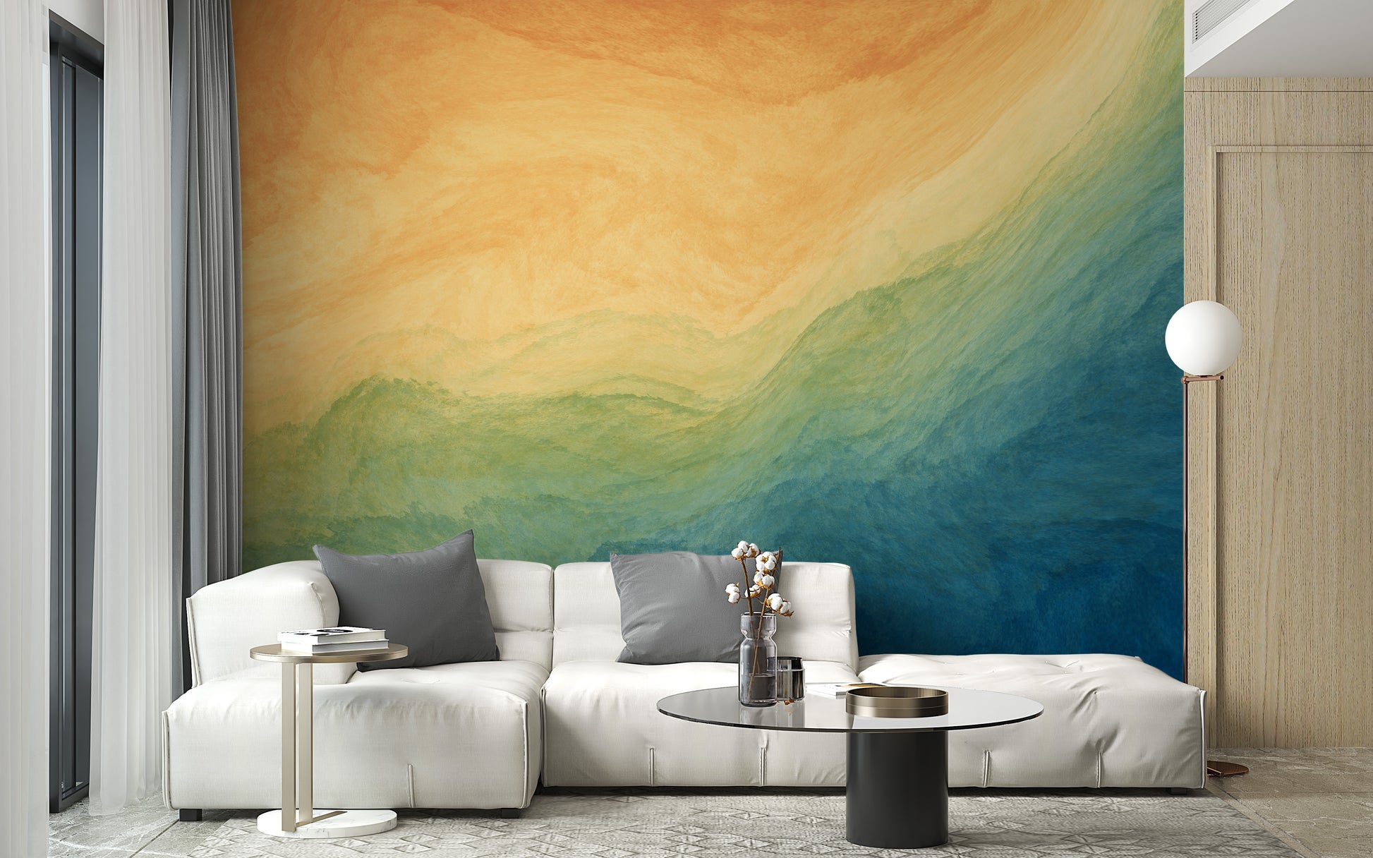 Elegant blue yellow ombre mural for walls
