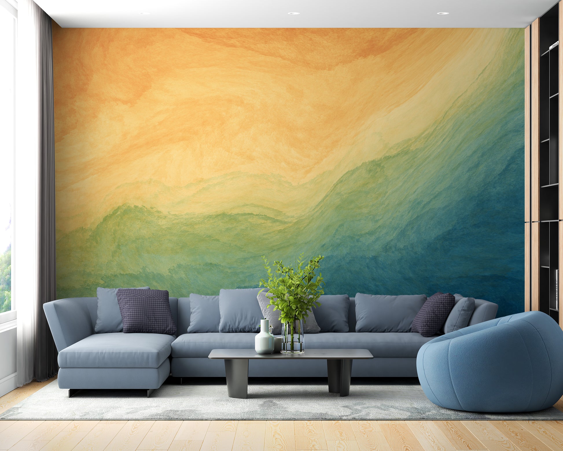Watercolor-inspired ombre wallpaper design
