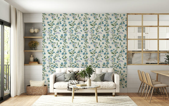 Bluebell Bloom wallpaper for walls vibrant blue floral trail accent.