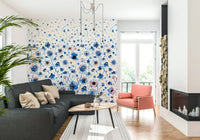Soft woodland flower wallpaper design for bathroom wall decor