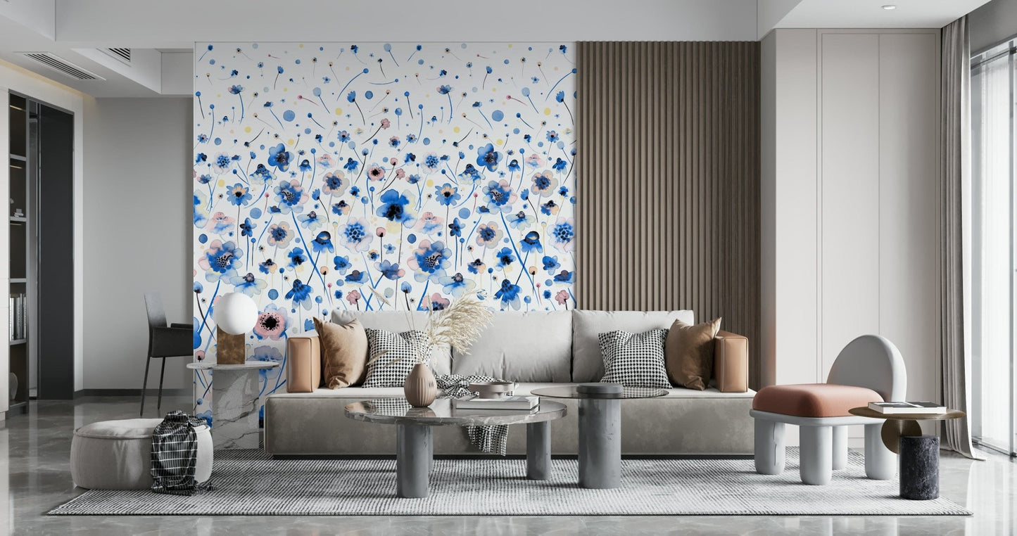 Floral wall decor with bluebells for a nursery feature wall