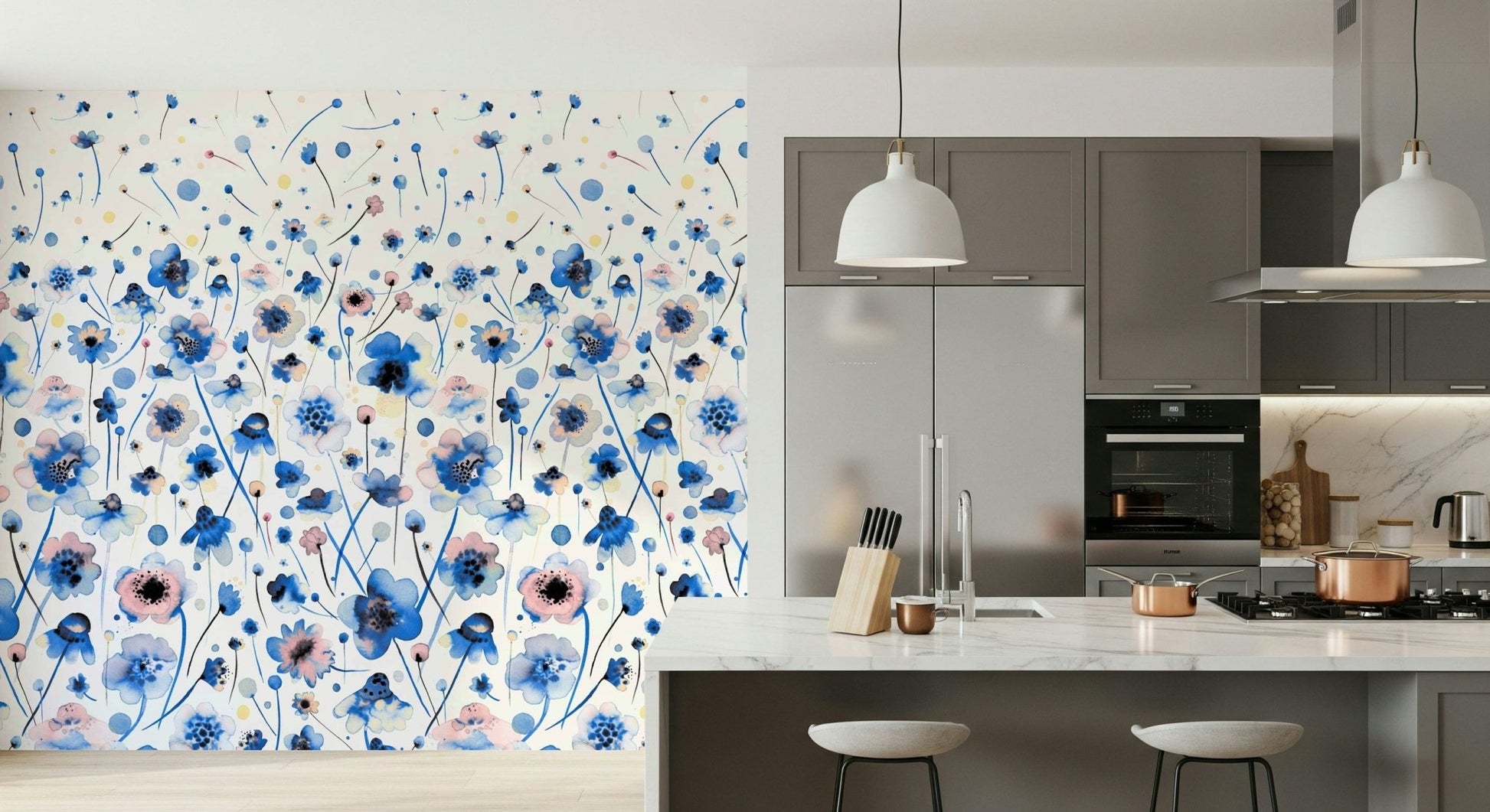Bluebell Blush Wall Mural installed in a girl's bedroom