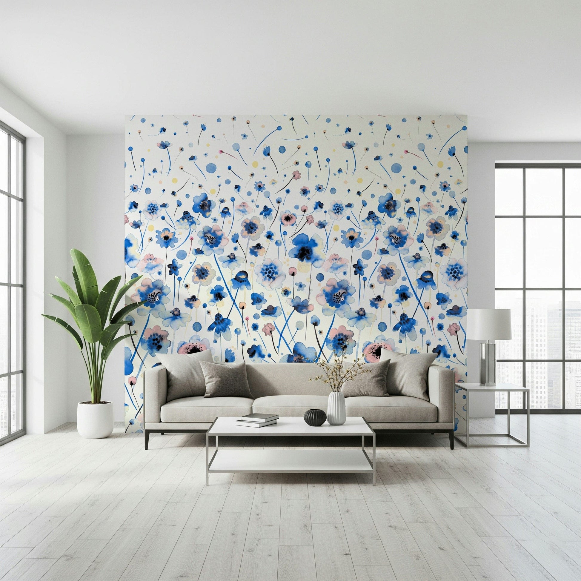Romantic floral wallpaper suited for an entryway or hallway
