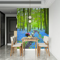 Bike basket flowers blue woodland path wall mural.