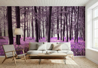 Captivating wall mural: Mysteries of Bluebell Forest. Rich lavender scene.