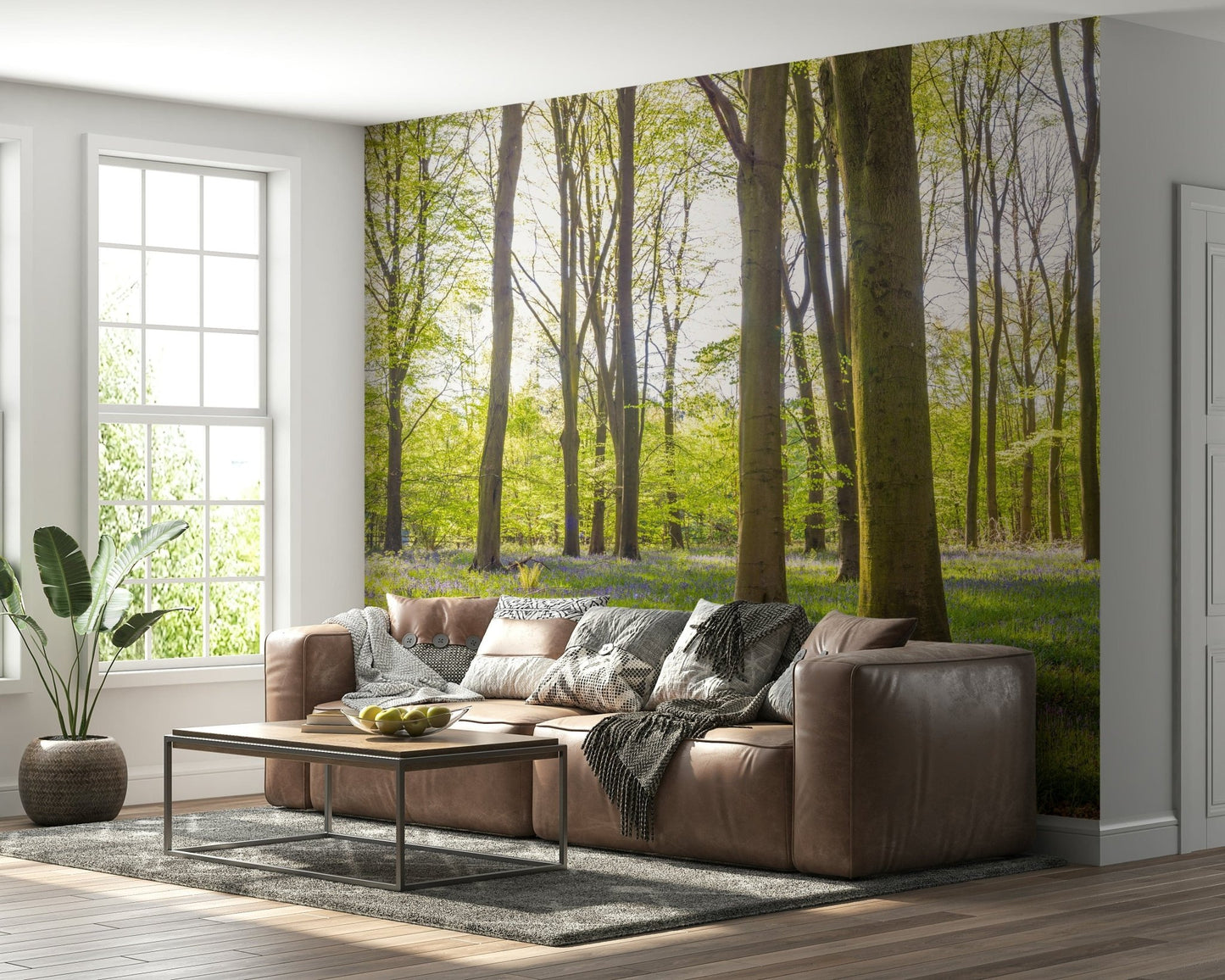 Wall mural Bluebell Woods panoramic vibrant spring landscape