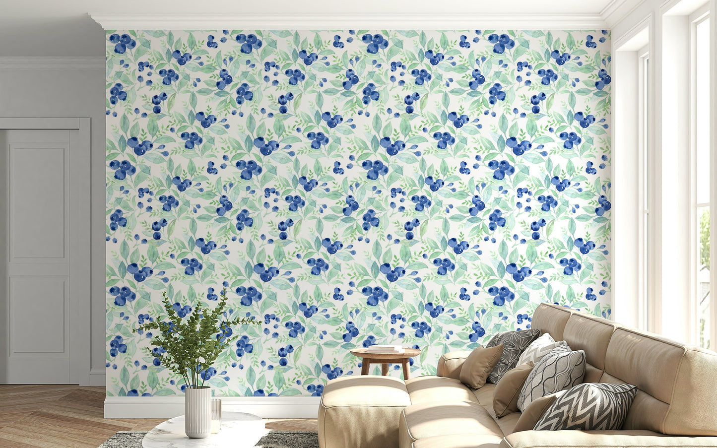 Berry Bliss Watercolor nature inspired removable wallpaper