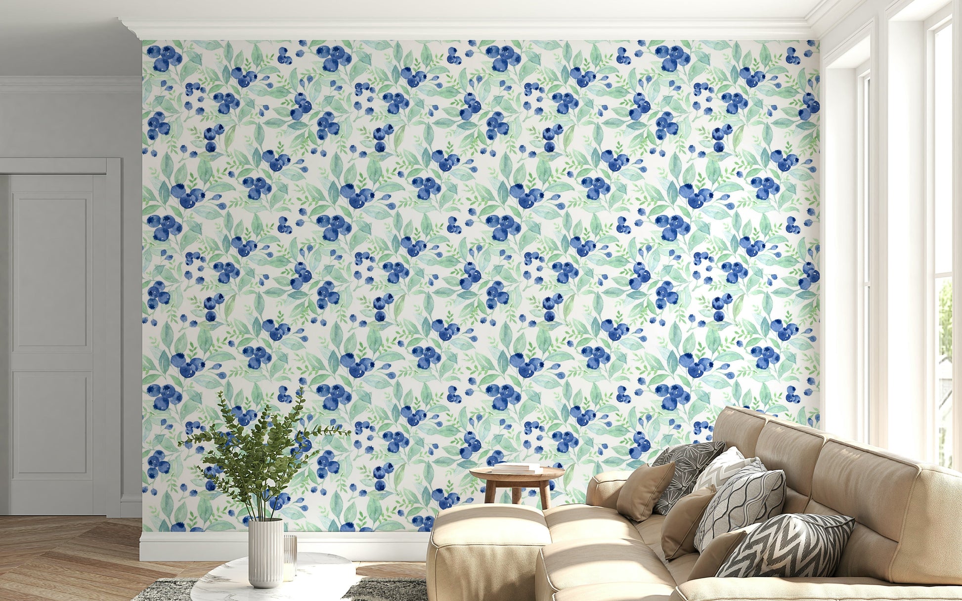 Berry Bliss Watercolor nature inspired removable wallpaper
