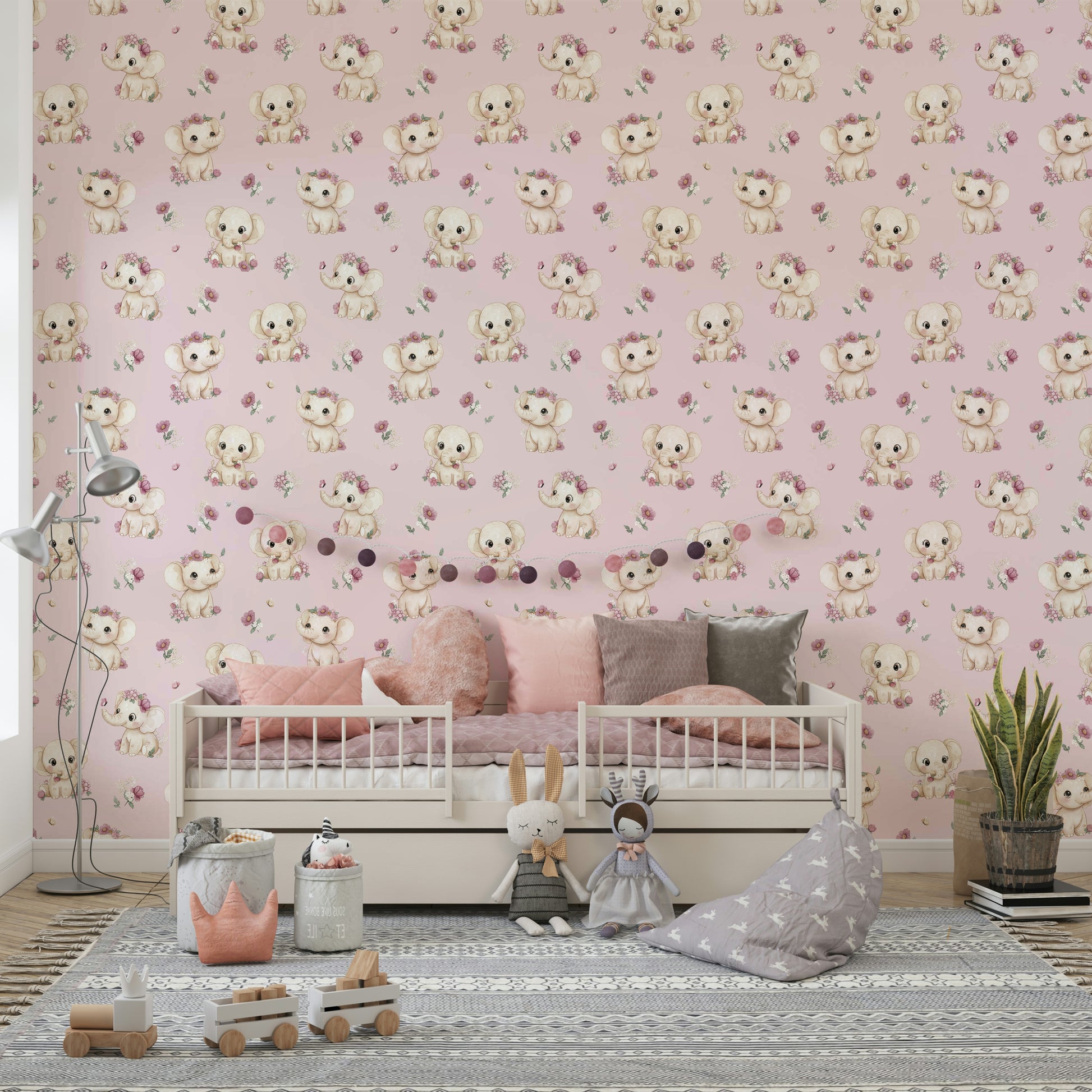 Floral wallpaper in blush tones for soft wall decor

