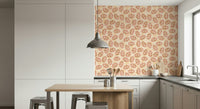 Autumn Blush Foliage Wallpaper – Warm, seasonal design with scattered leaves in pink, gold, and orange.