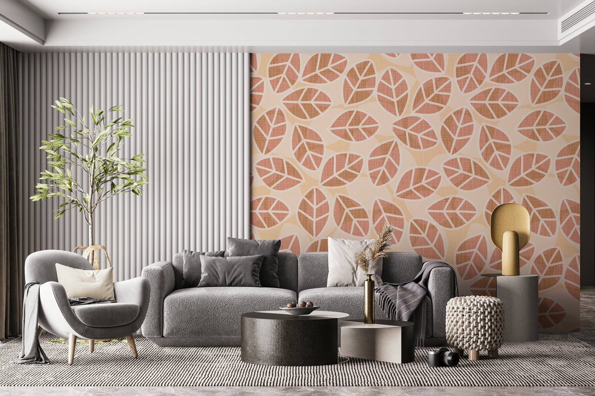 Fall Blush Leaves Wall Mural – Cozy wallpaper with scattered autumn leaves in subtle blush and warm tones.