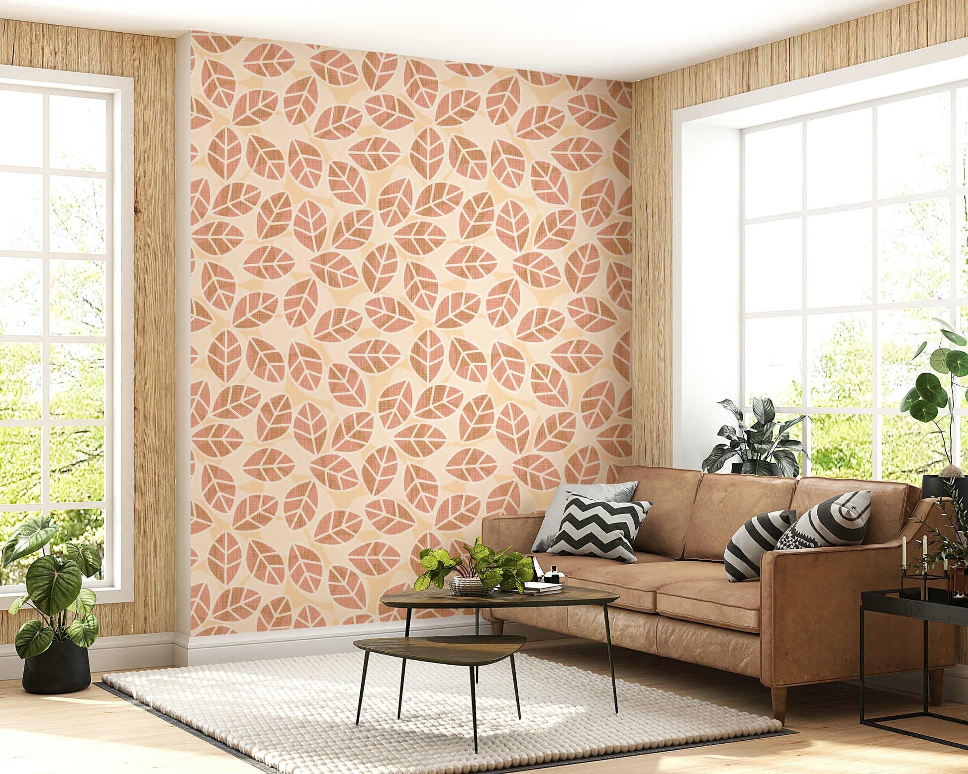 Blush Autumn Leaf Wall Mural – Decorative mural with gently falling leaves in warm, muted autumn shades.