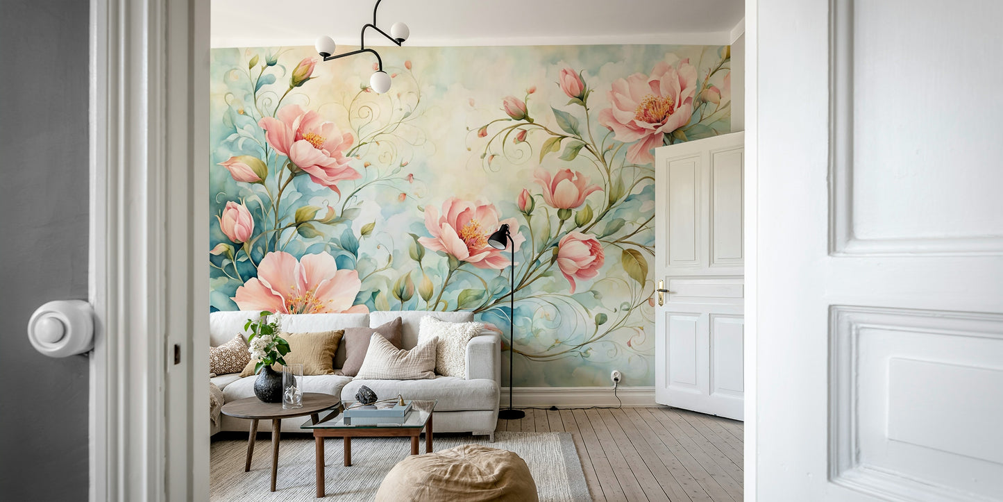 Elegant floral wallpaper in blush tones for dreamy interiors

