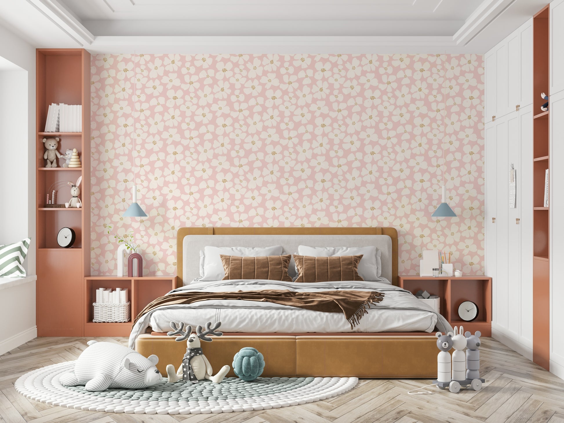 Blush floral mural bedroom wallpaper

