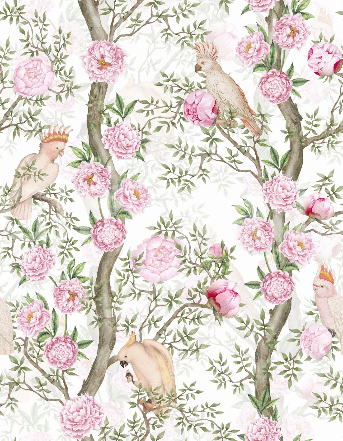 Blush Blossom & Birds wall mural for elegant living spaces.

