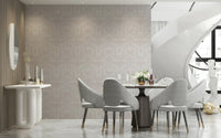 Soft blush wallpaper with repeating botanical patterns for a sophisticated look.