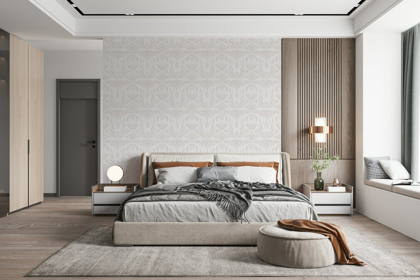 Soft pink botanical wallpaper featuring elegant echo patterns for modern interiors.