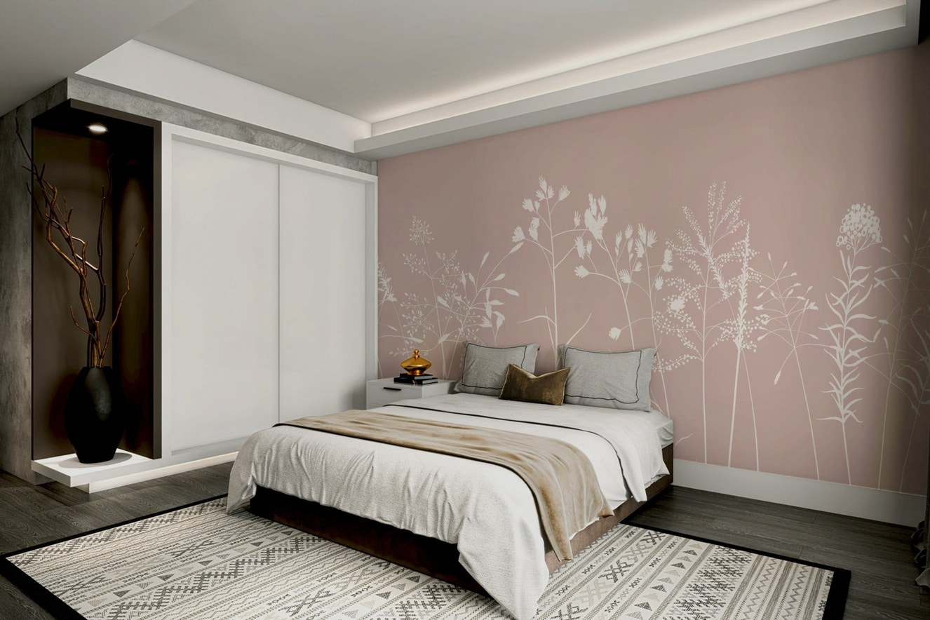 A wall mural of a peaceful botanical pattern.

