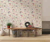 Ethereal meadow wallpaper with subtle insects Blush Butterfly Meadow.